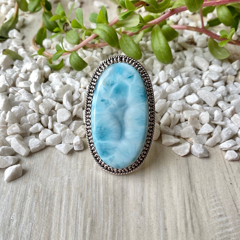 Larimar Ring Statement Jewelry Statement Ring 925 Sterling Silver Ring Gifts for her Birthstone Jewelry Handmade Ring Boho Rings