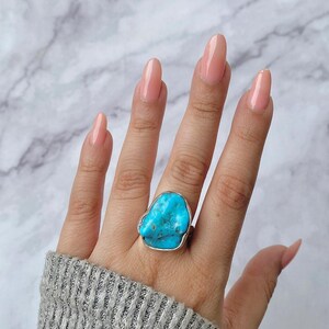 Raw Turquoise Adjustable Ring / Sterling Silver Ring / Healing Gemstone / Gifts for her / Turquoise Nugget / Statement Turquoise Ring