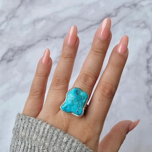 Raw Turquoise Adjustable Ring / Sterling Silver Ring / Healing Gemstone / Gifts for her / Turquoise Nugget / Statement Adjustable Ring