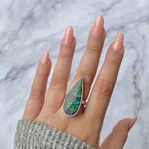 Ammolite Adjustable Ring / 925 Sterling Silver Ring / Healing Gemstone / Gifts for her / Pear Cab / Ammolite / Statement Ammolite Rings