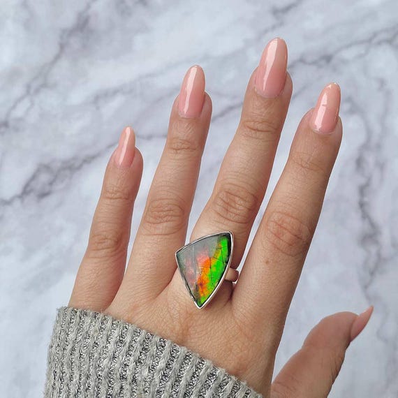 Bague réglable en ammolite Argent sterling 925 Pierres