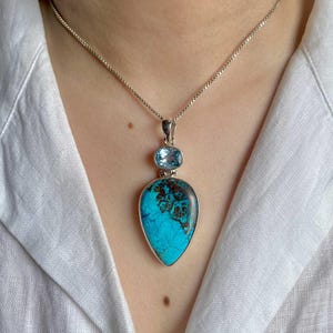 Shattuckite, Blue Topaz Pendant / 925 Sterling Silver Pendant  / Healing Gemstone / Gifts for her / Shattuckite Jewel / Shattuckite Pendants