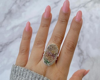 Spectropyrite Druzy Adjustable Ring / 925 Sterling Silver / Healing Gemstone / Gifts for her / Spectropyrite Statement Ring / SPD-R-12.