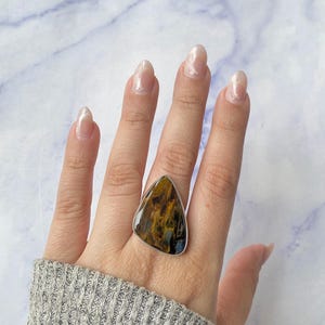 Anello regolabile con pietersite / Anello in argento sterling 925 / Pietra preziosa curativa / Regali per lei / Elegante / Pietersite / Anello con pietersite importante