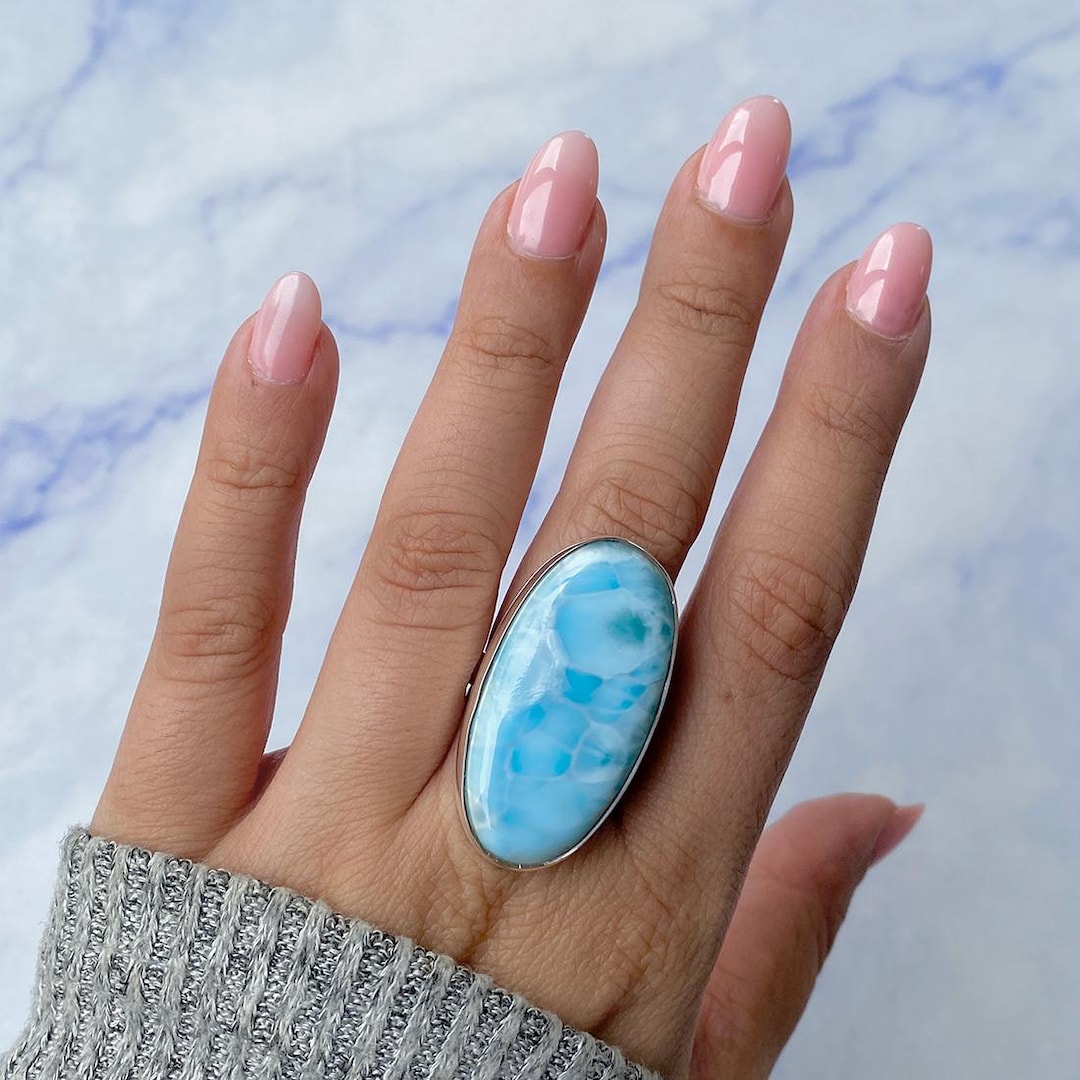 Larimar Adjustable Ring / 925 Sterling Silver / Healing Gemstone