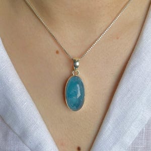 Aquamarine / Sterling Silver Pendant / Healing Gemstone / Gifts for her / Oval Cab / Statement Aquamarine Pendant