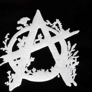 Anarchie Aufnäher mit Wildpflanzen – handgedruckter Siebdruck Patch aus Baumwolle