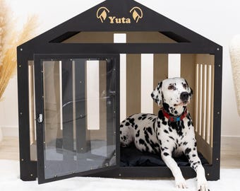 Jaula personalizada para perros, muebles de madera para mascotas, caseta de interior para perros pequeños y grandes, caseta moderna para cachorros con almohada