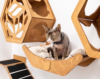 Estante de pared para gatos, mueble de pared para gatos, percha de madera para gatos, cama colgante para gatos, mueble flotante para gatos, escalera de pared para gatos, regalo para gatos