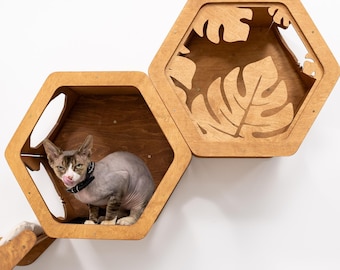 Muebles de pared de madera para gatos, estantes de escalada para gatos, área de juegos para gatos, escalones de pared para gatos, cama para gatos, muebles de juego flotantes para gatos, regalo para dueños de gatos