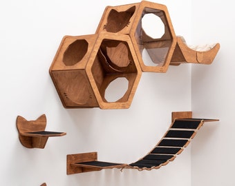 Cat Wall Furniture Full Set, Cat Shelves for Wall, Cat Shelf, Cat Wall Hexagon, Cat Play Furniture, Wooden Cat Tree,Cat Hexagon Shelf