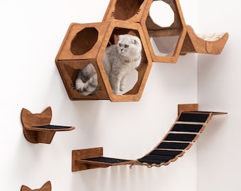 Cat Wall Furniture, Cat Shelves, Cat Wall Climb, Cat Wall Bridge, Cat Steps Set, Cat Hexagon, Cat Wall Shelves, Cat Lover Gift, Cat Tree