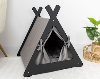Hundebox aus Holz für kleine Hunde, Indoor-Tipi mit individuellem Namen, personalisiertes Hundehaus, Geschenk für Welpen