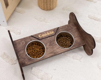 Custom Wooden Pet Feeding Station, Personalized Cat Bowl Stand, Dog Owner Gift
