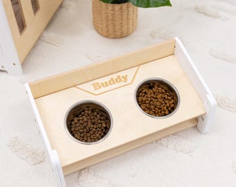 Comedero personalizado para perros y gatos, tarro para mascotas con nombre, soporte para comedero y bebedero, regalo para cachorros, comedero 2 en 1 de acero inoxidable para gatitos.