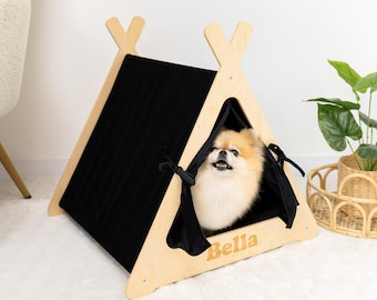 Personalisierte Welpenbox, Hundehütte aus Stoff, Hundezwinger mit Kissen, Welpen-Tipi-Zelt, Geschenk für Hundemama