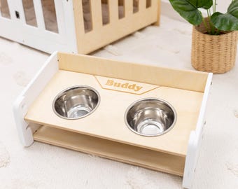 Elevated Pet Feeder, Food and Water Bowl Stand, Personalized Cat Feeding Station