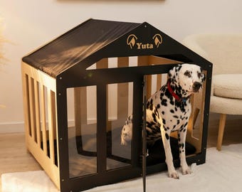 Jaula para perros grandes y pequeños, casa personalizada para mascotas, cama moderna para cachorros, muebles de madera acolchados de primera calidad para perros.