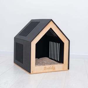modern dog crate furniture, small dog house indoor, custom puppy crate, wooden dog house with door image 19