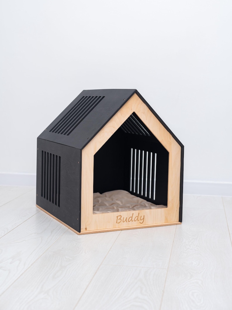 modern dog crate furniture, small dog house indoor, custom puppy crate, wooden dog house with door image 19