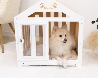 Modernes Hunde- und Katzenhaus mit Acryltür, extra kleine Indoor Hundehütte, Hundekistenmöbel, Indoor Hundehütte mit Tor, Haustiermöbel