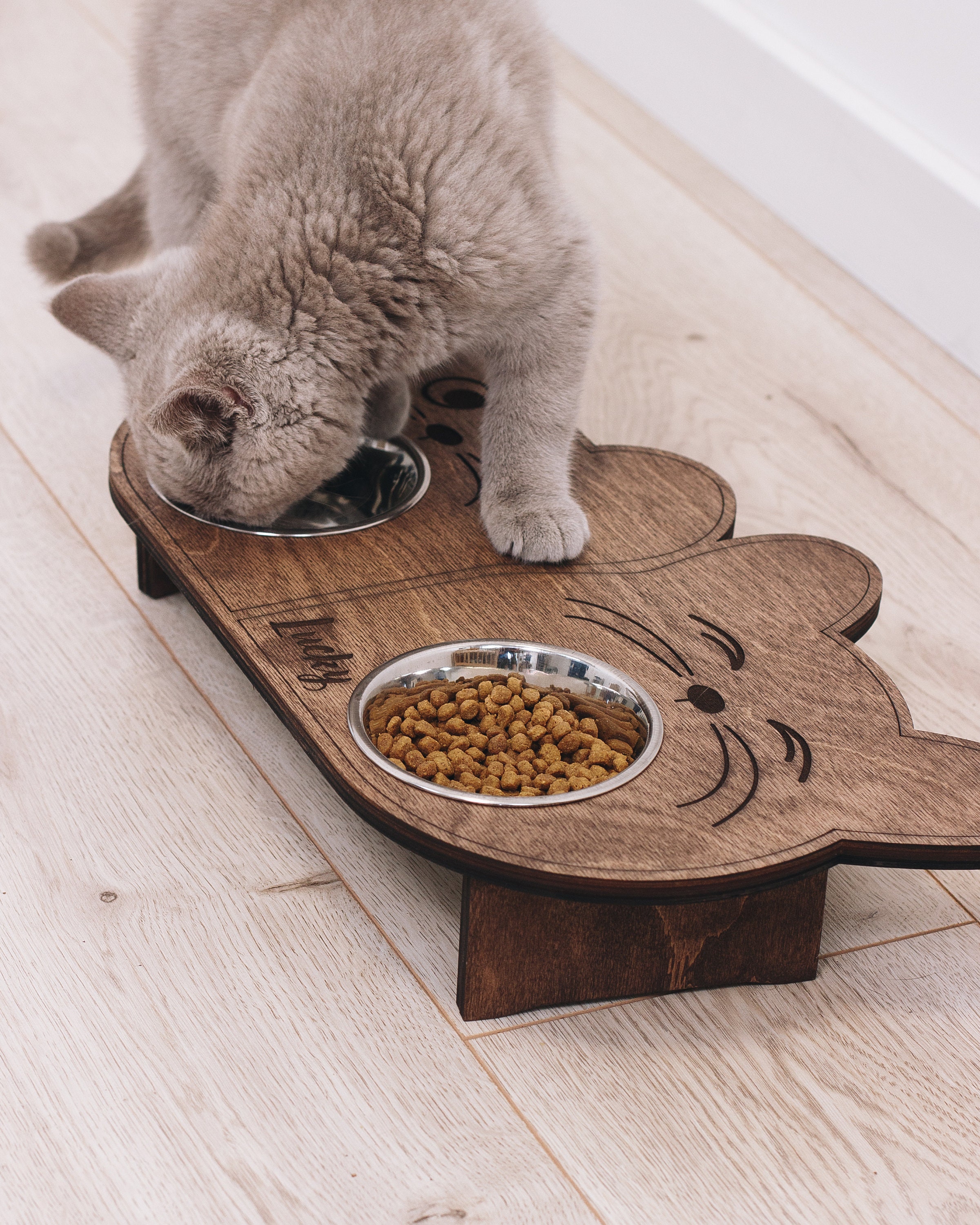 Personalized Cat Gift Cat Food Bowl Custom Cat Bowls Wooden Etsy