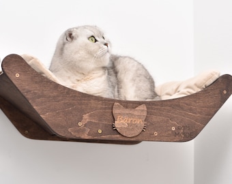 Personalized cat shelf for wall, Cat shelves, Cat wall furniture, Wooden beds and caves, Cat bed hanging, New Home Gift - CatsMode