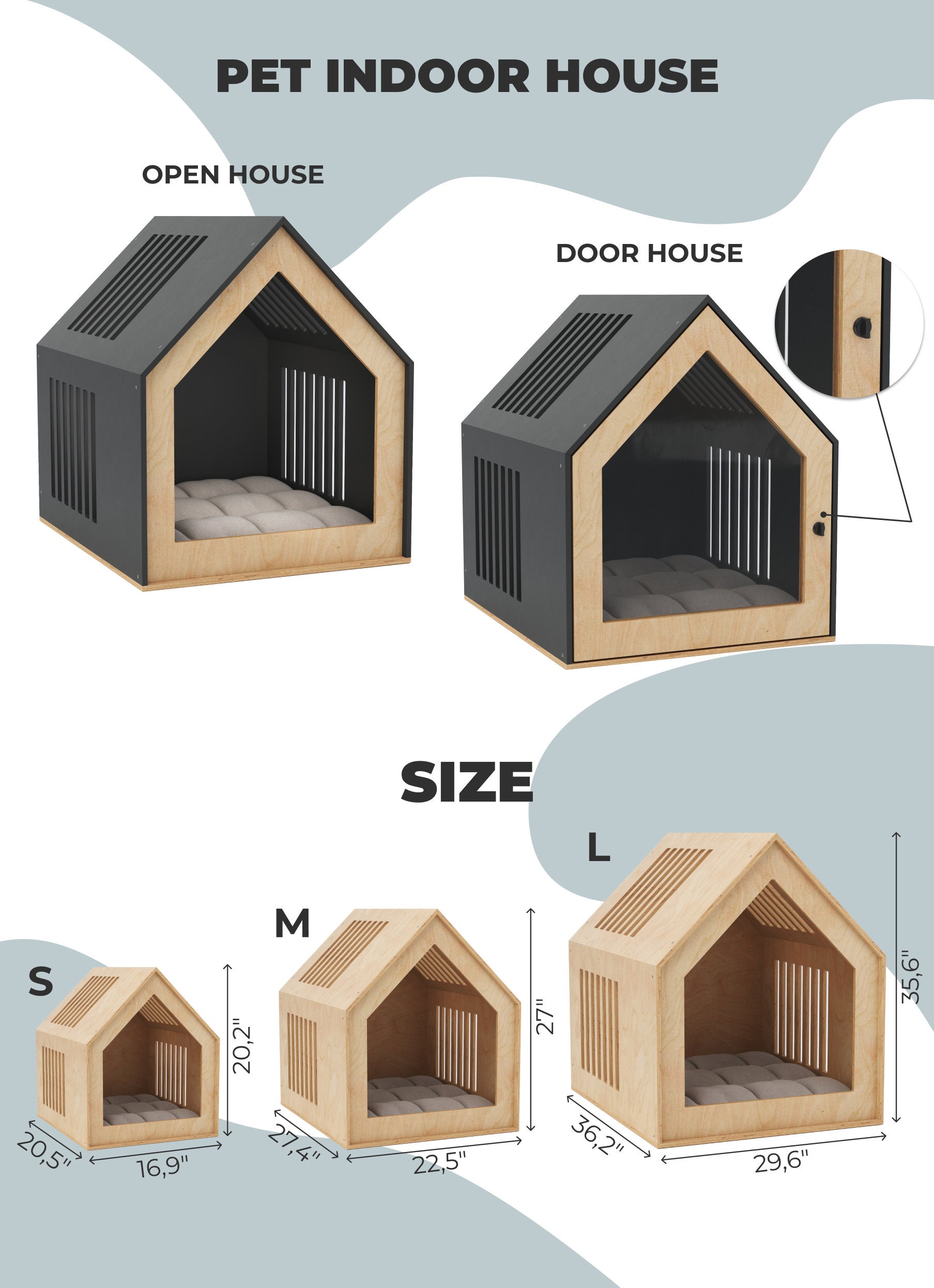 アクリルドア付きモダン犬小屋、犬用クレート家具、モダン犬小屋、屋内