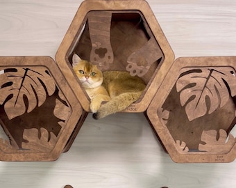 Étagère murale grimpante pour chat, étagères murales pour chat, meubles modernes pour chat, étagères murales pour chat, étagères pour chat, lit mural en bois pour chat, marchepied en bois pour chat