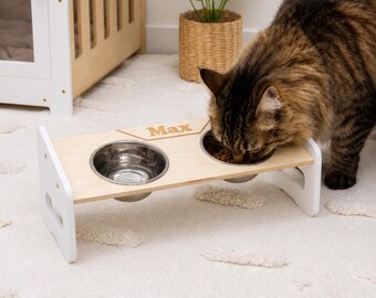 Personalized Elevated Pet Bowl Holder, Custom Name Cat Feeder, Elevated Dog Food Stand, Cat Mom Gift