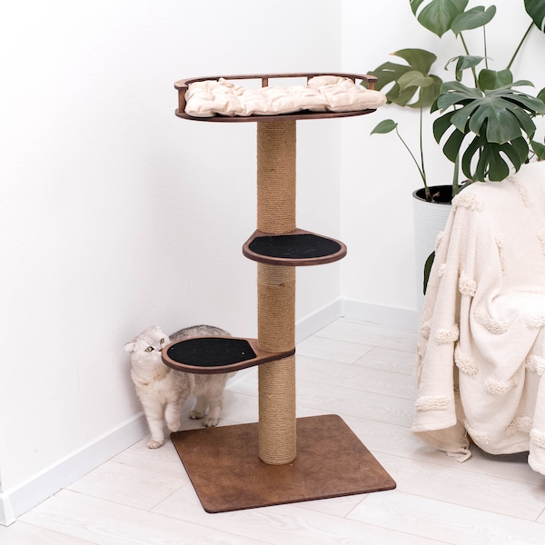 Cat tree tower, Cat play house, Cat house, Cat playground, Wooden cat tree tower, Cat climbing post, Cat tree with feeding platform
