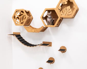 Wandmontierte Katzenregale, schwebende Katzenmöbel, Katzenregalsystem, Kletterwand für Katzen, Katzenbett mit Kissen, Geschenk für Tierbesitzer