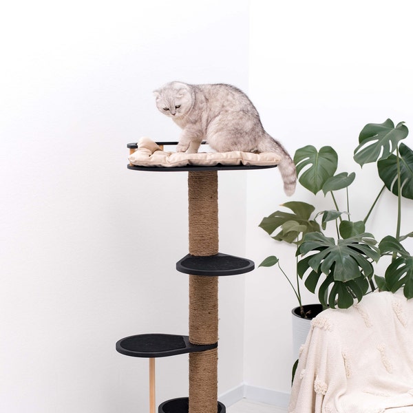 Arbre à chat, aire de jeux à gratter, maisonnette pour chat, tour en bois pour chat, chat qui grimpe à l'arbre, cadeau pour amoureux des chats, meubles pour chat, cadeau chat, appartement en bois pour chat