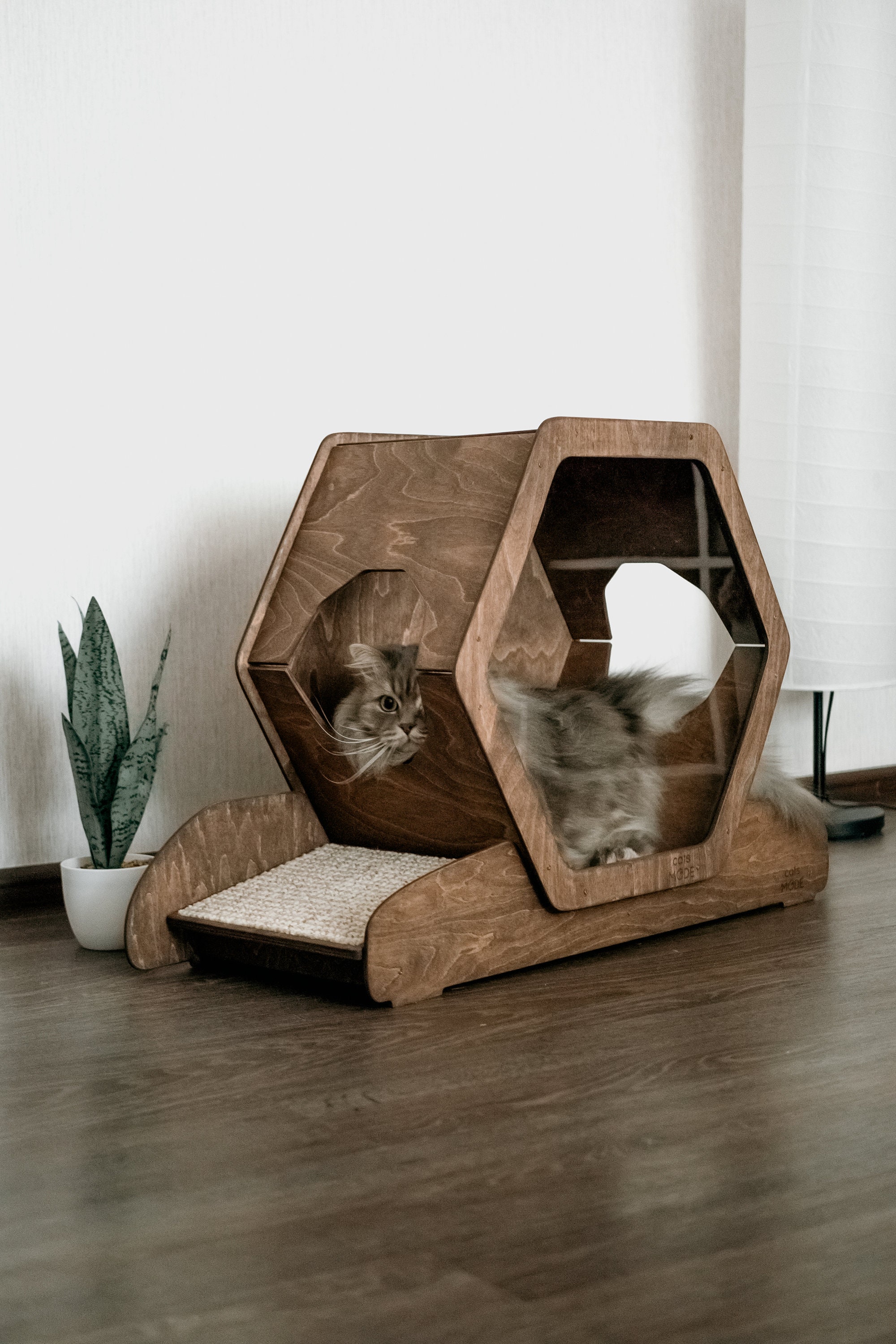XL Pet Bed House & Ottoman - Cat Cave With Carpet For Indoor Cats & Small Dogs, 22.4x15.7x15.7 Inch