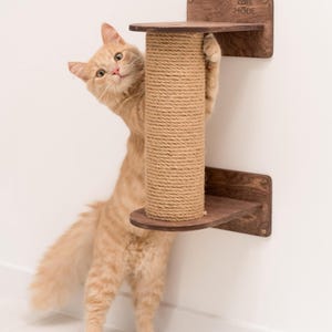 Cat Wall Tower, Cat Scratcher for Kitten, Modern Cat Tree Furniture, Wooden Cat Scratching Post, Rustic Tall Cat Tree, Play Gym for Cats