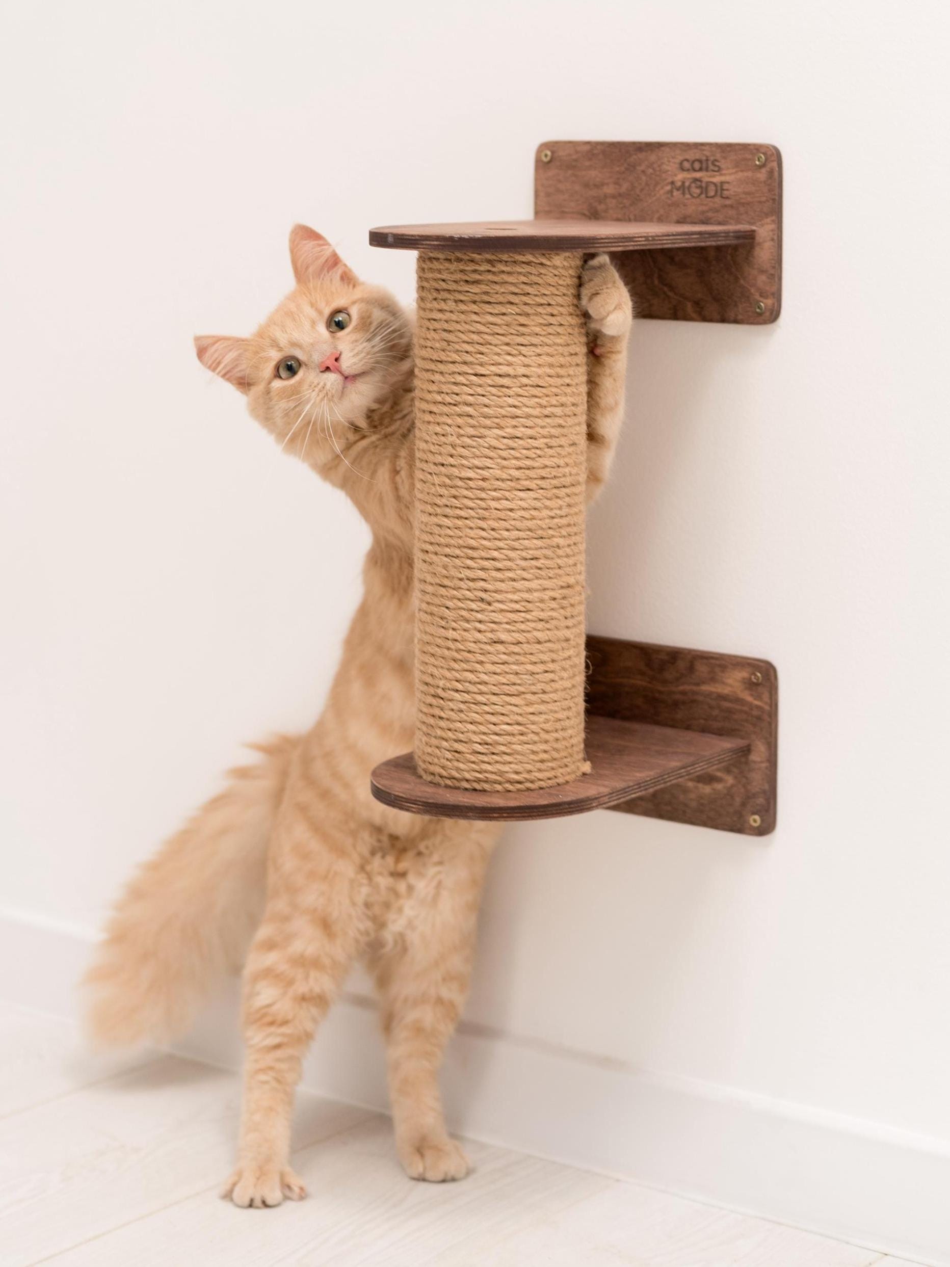 Cat Wall Tower, Cat Scratcher for Kitten, Modern Cat Tree Furniture, Wooden Cat Scratching Post, Rustic Tall Cat Tree, Play Gym for Cats