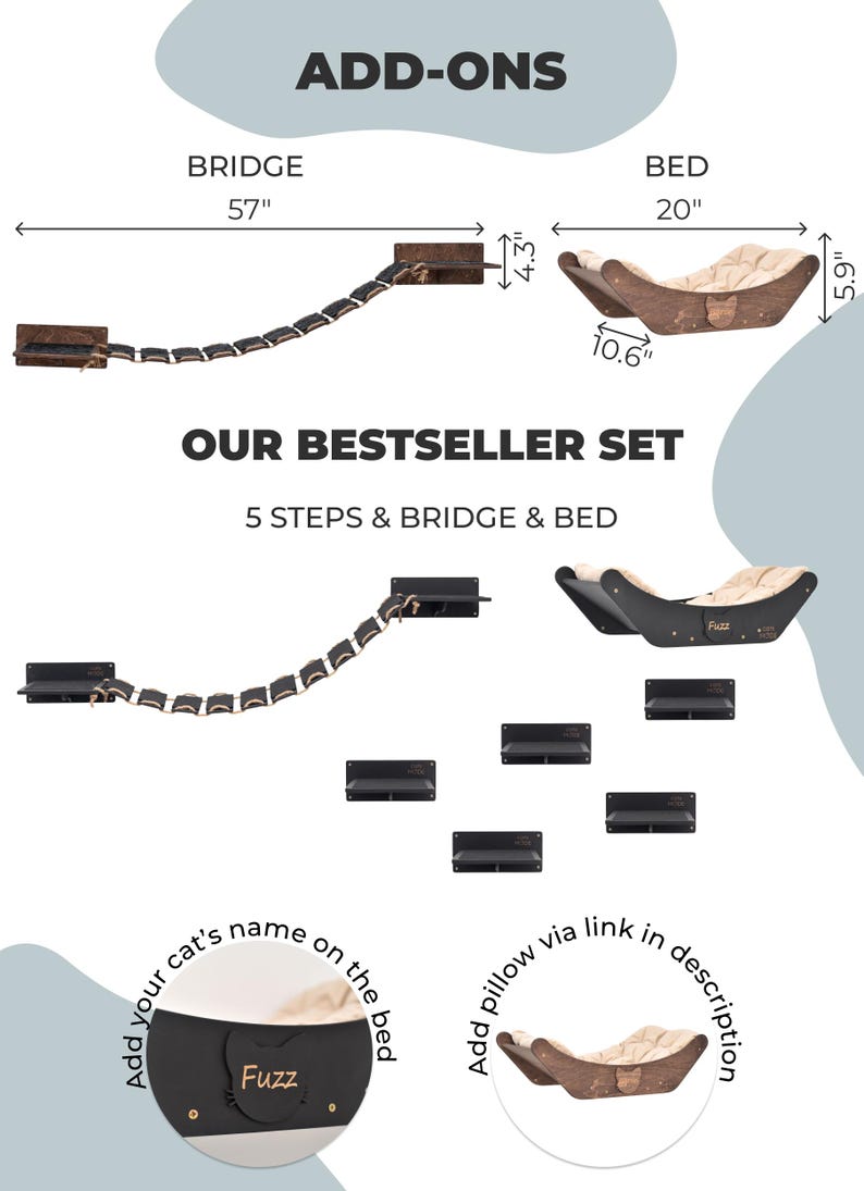 Cat Wall Steps, Cat Wall Bridge, Cat Wall Bed, White Steps for Cat, Black Wall Steps, Cat Lovers's Gift, Cats Wall Decor, Black Cat Bed image 4