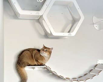 White Cat Bridge, Cat Wall Furniture, Cat Wall Steps, Cat Wall Shelves Full Set, Cat Wall Bed, Cat Hexagon, Wood Wall Shelves Cat Lover Gift