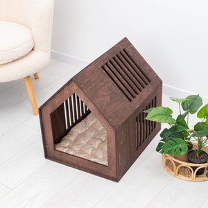Dog crate furniture, Modern dog crate, Modern dog house, Dog kennel, Wooden dog crate, Dog house indoor, Dog furniture, Acrylic dog bed