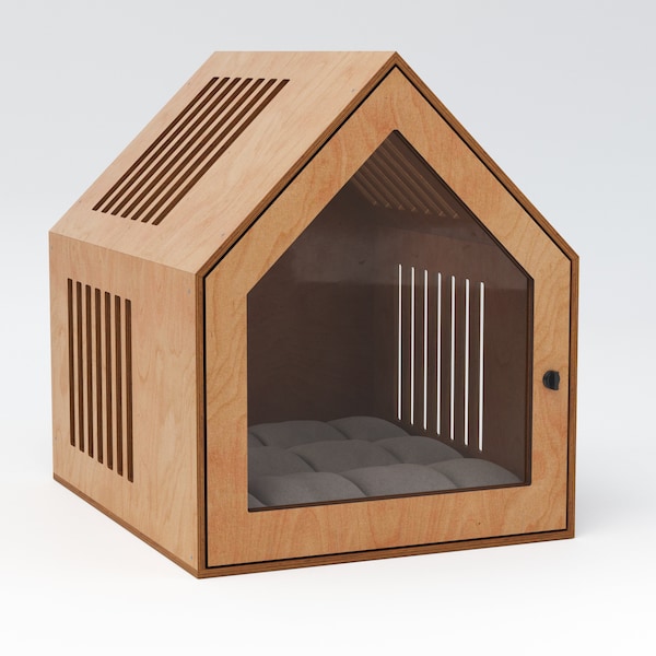 Ästhetische Hundemöbel, Welpenmöbel, individuelle Hundehütte, moderne Hundebox, Indoor-Hundehütte, personalisierte Haustierhütte, Hundehütte aus Holz