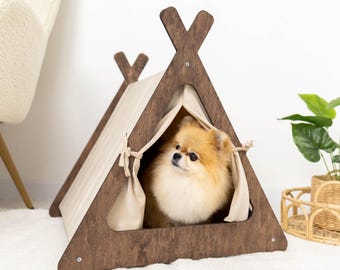 Maßgefertigtes kleines Hundehaus, personalisiertes Haustierhaus für drinnen, moderne Hundehöhle, Haustierzelt aus Holz für Katzen und kleine Hunde