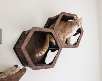 Cat Hexagon Shelf, Cat Wall Furniture, Cat Condo, Cat Wall Shelves, Cat Shelves for Wall, Cat Tower, Cat Play Furniture, Cat Hexagon