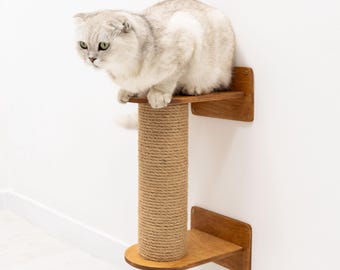 Cat Wall Tower, Cat Scratcher for Kitten, Modern Cat Tree Furniture, Wooden Cat Scratching Post, Rustic Tall Cat Tree, Play Gym for Cats