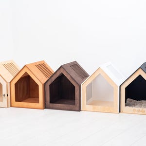modern dog crate furniture, small dog house indoor, custom puppy crate, wooden dog house with door image 20