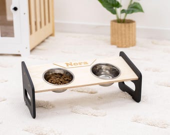 Wooden Cat Feeder with Name, Elevated Dog Food Stand,  Feeder for Small Pets, Cat Mom and Dad Gift