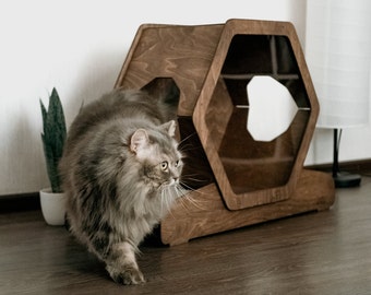 Katzenhaus, bestes Geschenk für Katzenliebhaber, moderne hölzerne Katzenmöbel, Katzenhöhle, Katzenhaus im Freien, Katzenschrank Holz, Katzenbett, neues Katzengeschenk