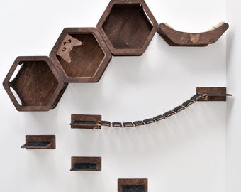 Kletterwandregale für Katzen, Katzenmöbelset aus Holz, Wanddekoration für Katzen im Innenbereich, Wandspielplatz für Kätzchen