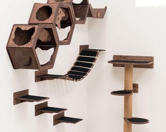 Muebles de pared para gatos, estantes hexagonales para gatos trepadores, árbol flotante para gatos, puente de fieltro para gatos trepadores, escalones para gatitos, cama personalizada para gatos