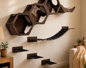 Wandmontierter Katzenspielplatz, Katzenkletterregale, Katzenbett & Brücke, Katzen-Fitnessmöbel aus Holz