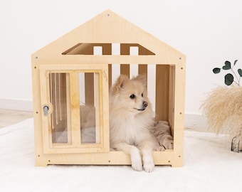 Dog Furniture, Dog Bed, Dog Crate, Custom Dog House with Door, Wooden Modern Crate with Pet Name, Puppy Furniture, Large Dog Bed